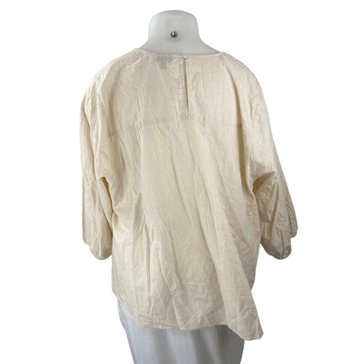 Torrid Women's Cream Pleated Lace Trim Long Sleeve Peasant Blouse Top Size 6