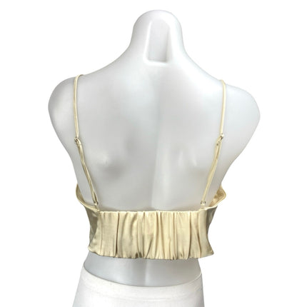 Zara Yellow Silk Satin Ruched Sleeveless Cami Camisole Tank Crop Top Size L