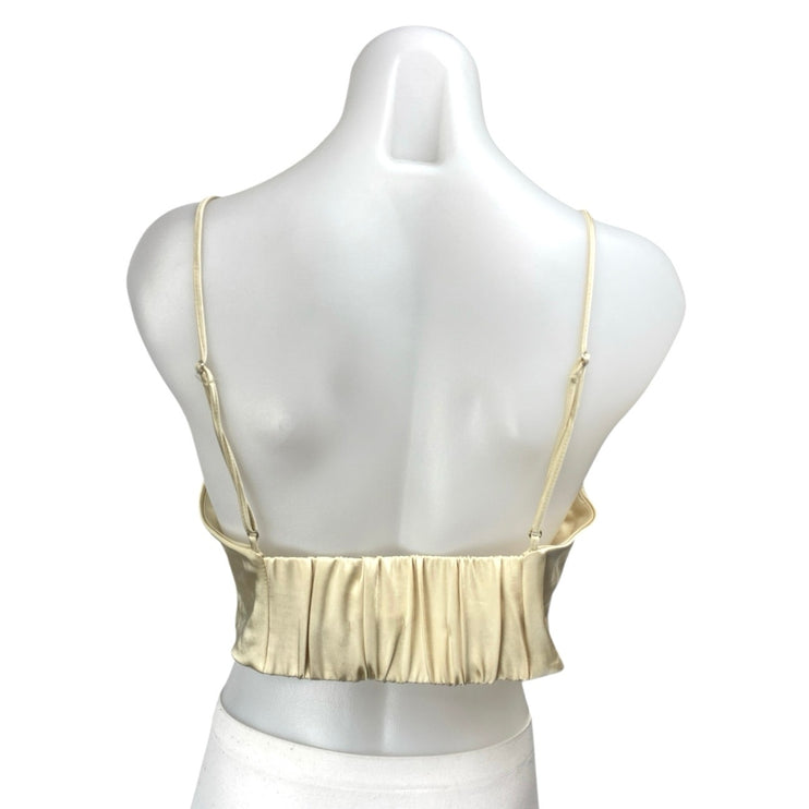 Zara Yellow Silk Satin Ruched Sleeveless Cami Camisole Tank Crop Top Size L