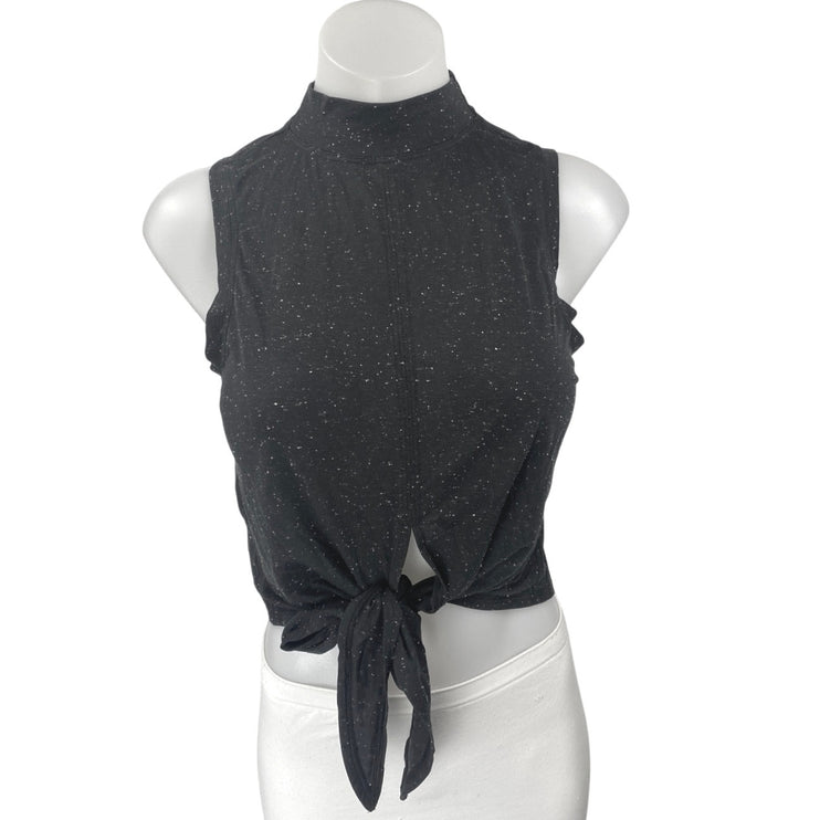 Lululemon Time To Restore Black Speckled Sleeveless Mock Neck Tie Tank Top 4