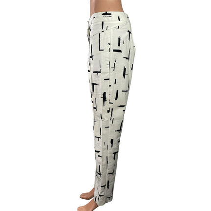 Bimba Y Lola Women's White Black Abstract High Rise Straight Trousers Pants 8