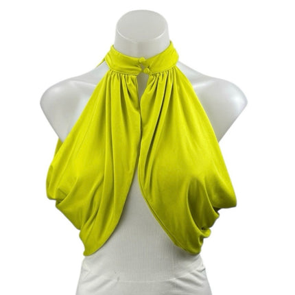 Superdown Emani Women's Yellow Sleeveless Halter Wrap Crop Tank Top Size S