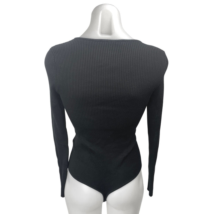 Abercrombie & Fitch Black Rib Knit V-neck Long Sleeve Sweater Bodysuit Top Sz S
