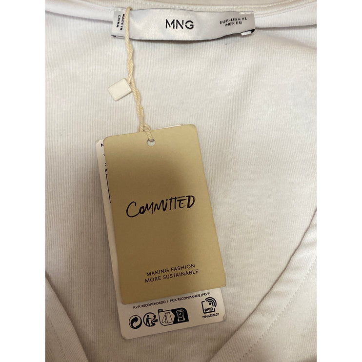 NEW MNG Mango Women's White Twist Front Deep V Neck Long Sleeve Blouse Top Sz XL