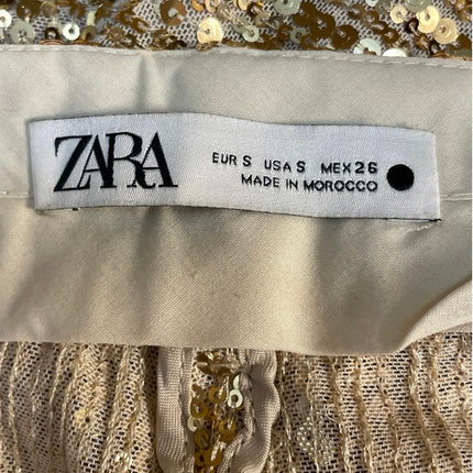 Zara Women's Gold Sequin Sparkly Metallic Blogger Wide Leg Trousers Pants Size S
