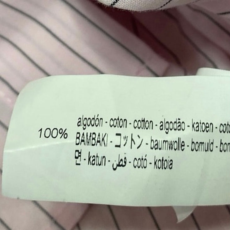 Zara Women's Pink Black Pinstriped Short Sleeve Button Down Shirt Top Size M