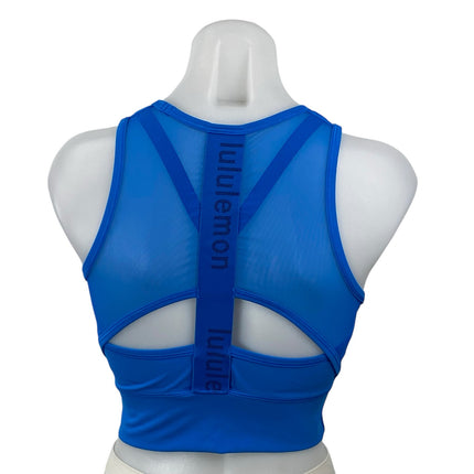 Lululemon Align Blue Mesh High Neck Cutout Yoga Workout Athletic Crop Top Size 4