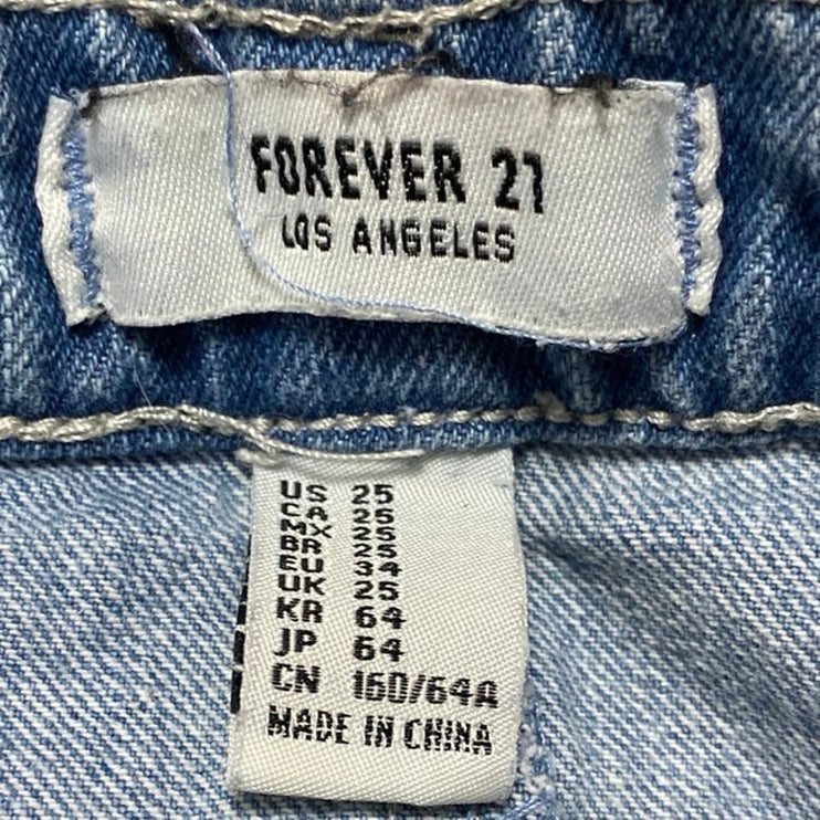 Forever 21 Women's Blue Patchwork High Waisted Pencil Denim Mini Jean Skirt 25