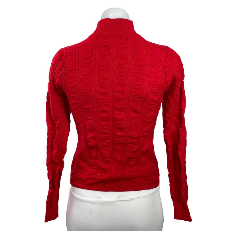 Love Field Women's Red Ribbed Knit Henley Button Turtleneck Sweater Top Size M