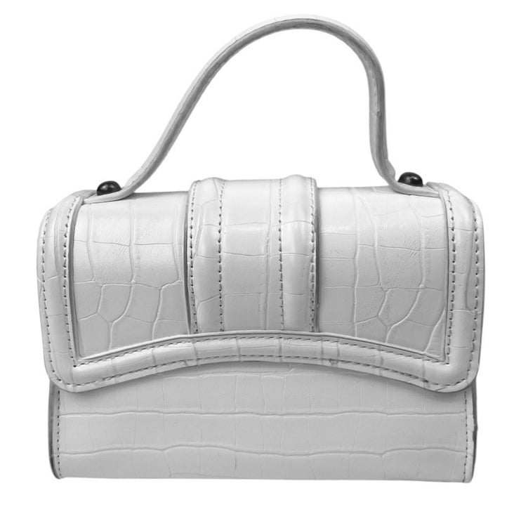 Zara Women's White leather Croc Embossed Chain Strap Satchel Crossbody Bag