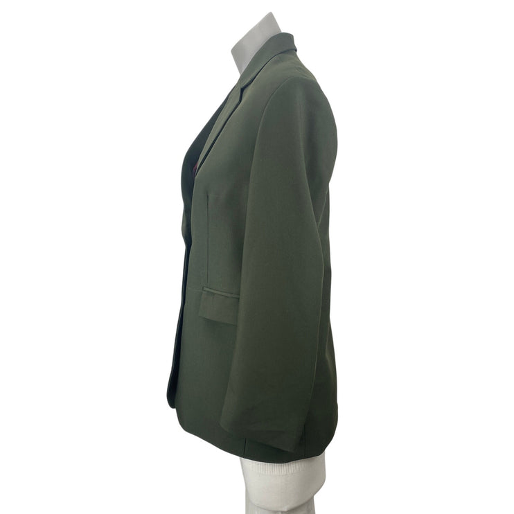 Women's Green Floral Jacquard Lined Notch Lapel Blazer Coat Suit Jacket Size S