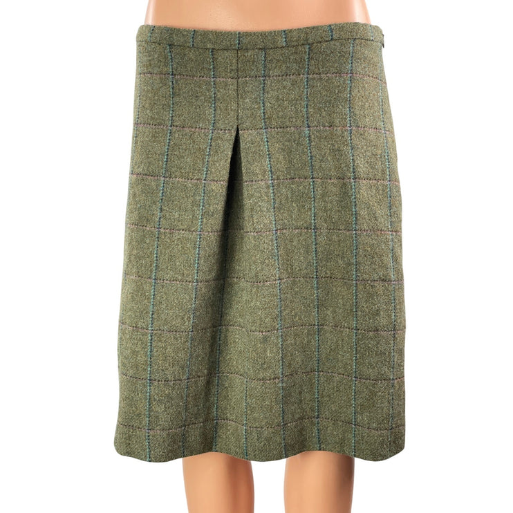 Brooks Brothers Green 100% Wool Plaid Pleated Textured Straight Mini Skirt 10