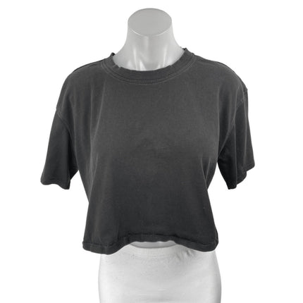 Zara Black Short Sleeve Crew Neck Knit Cotton Cropped T Shirt Tee Top Size M