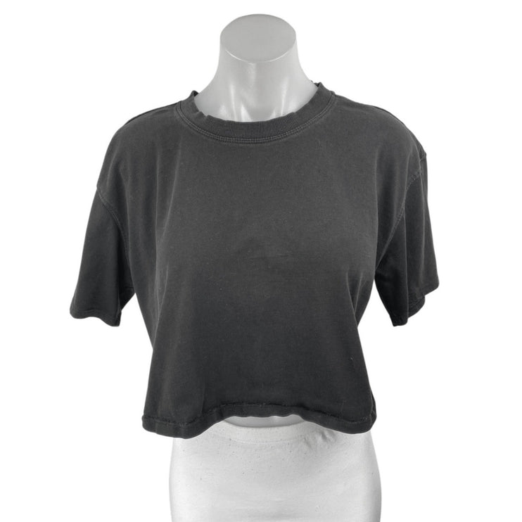 Zara Black Short Sleeve Crew Neck Knit Cotton Cropped T Shirt Tee Top Size M
