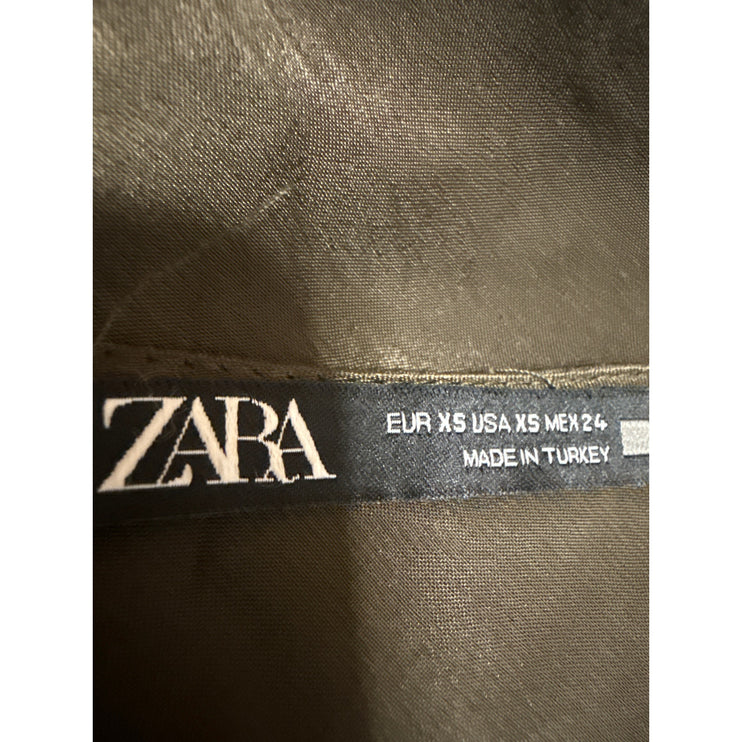 Zara Women's Olive Green Silk Satin Sleeveless Cowl Neck Midi Slip Dress Size XS