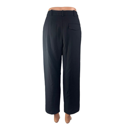 Topshop Black Pleated High Waisted Straight Wide Leg Trousers Dress Pants Size 2