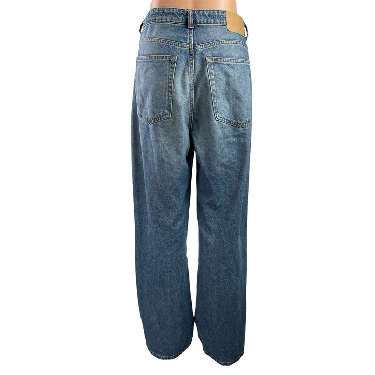 H&M Women's Blue Medium Wash High Waisted Wide Leg Baggy Denim Jeans Size 8