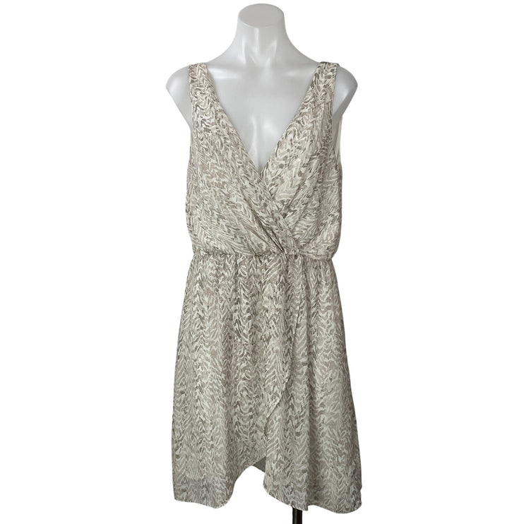 H&M Womens Beige Printed Sleeveless Faux Wrap Tulip Hem V-neck Mini Sundress 12