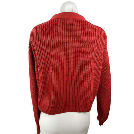 Urban Outfitters Women's Red Knit V Neck Long Sleeve Crop Cardigan Sweater Top S