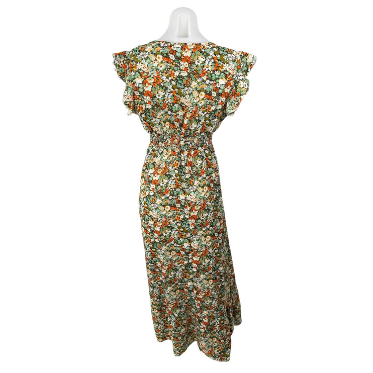 NEW Lulus Multicolor Floral Smocked V Neck Flutter Sleeve Maxi A-Line Dress Sz M