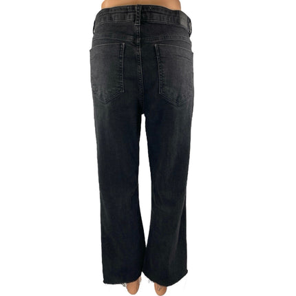 Zara Black High Waisted Frayed Raw Hem Flared Bootcut Denim Jeans Pants Size 12