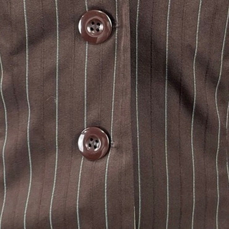 My Michelle Dark Brown Pinstriped Long Sleeve Button Up Blazer Coat Jacket 8