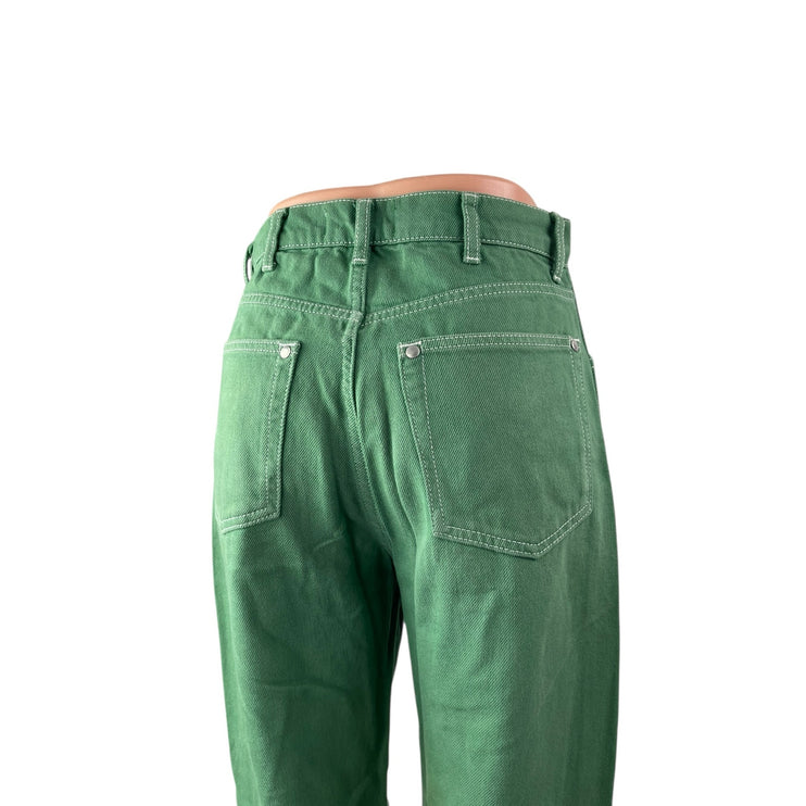 Reformation Jeans Green High Rise Barrel Wide Leg Carpenter Denim Jeans Pants 26