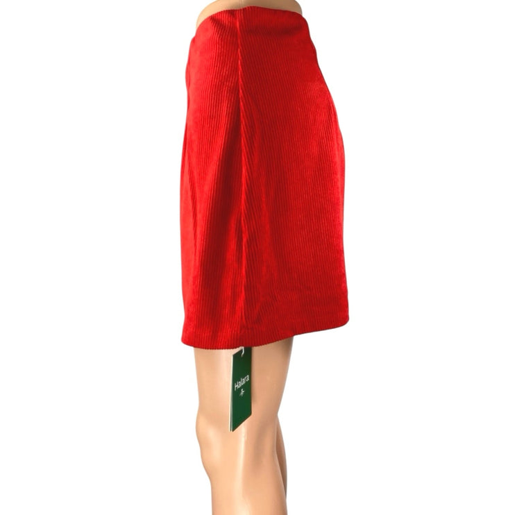 NEW Halara Women's Red Corduroy Pleated  Zip High Waist Mini A-Line Skirt Size L