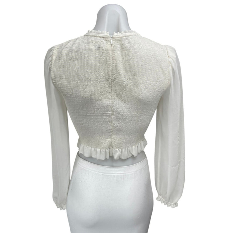 Aritzia Wilfred White Long Balloon Sleeve Smocked Mock Neck Blouse Top Size 2XS