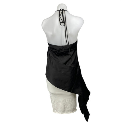 H&M X Lorena Saravia Black Satin Asymmetric Halter Sleeveless Cami Tank Top Sz S