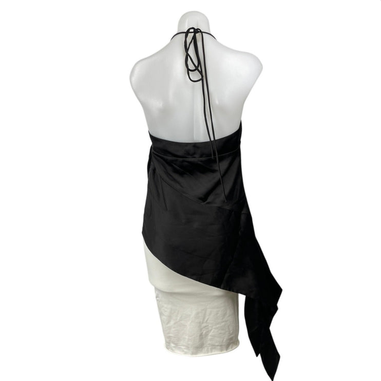 H&M X Lorena Saravia Black Satin Asymmetric Halter Sleeveless Cami Tank Top Sz S