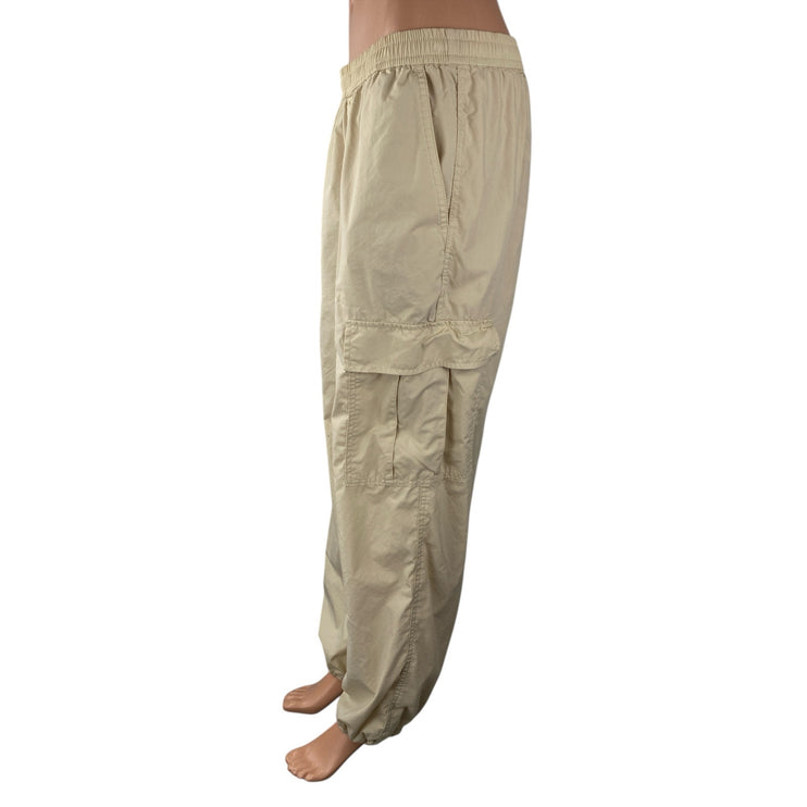 Uniqlo Women's Cream High Waisted Baggy Relaxed Utility Cargo Trousers Pants M