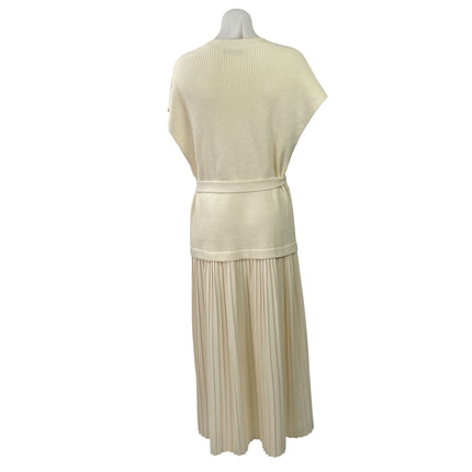 Zara Womens Cream Short Sleeve Ribeed Knit Pleated Maxi A-Line Sweater Dress M