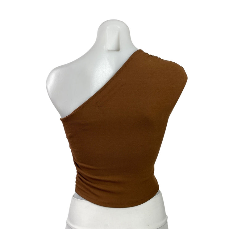 Silence + Noise Brown Sleeveless One Shoulder Cropped Blouse Tank Top Size SP