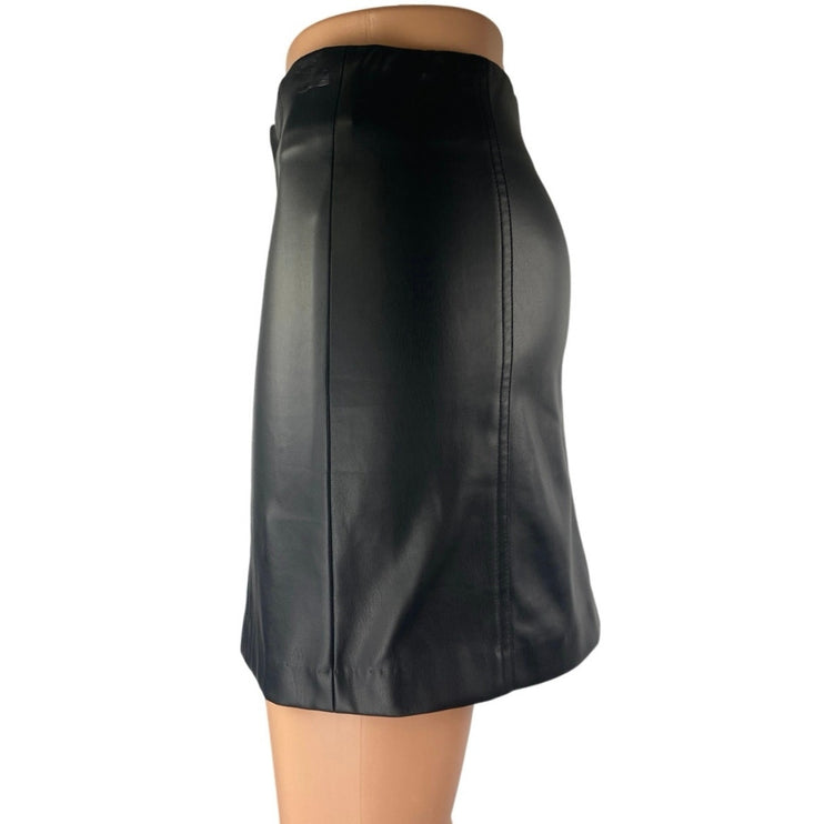 ASTR Women's Black Faux Vegan Leather High Waist Mini Boycon Pencil Skirt Sz XS