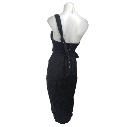 Free People At Leisure Black One Shoulder Sleeveless Wrap Midi Dress Size XS
