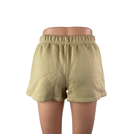Aritzia TNA Cozy AF Tan Khaki Fleece High Rise Mini Lounge Sweat Shorts Size S