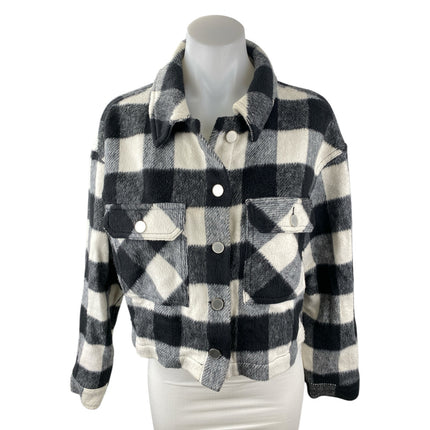Zara Women's Black White Plaid Long Sleeve Cropped Shirt Jacket Shacket Size M