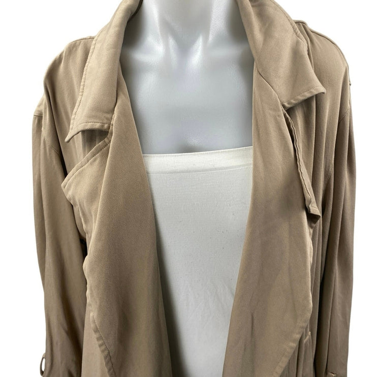 Urban Outfitters Brown Tan Open Front Long Sleeve Trench Overcoat Jacket Size M