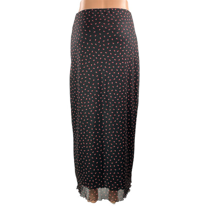 ACW Women's Black Strawberry High Waisted Straight Full Midi Slip Skirt Size S