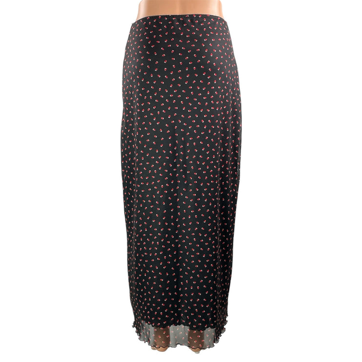 ACW Women's Black Strawberry High Waisted Straight Full Midi Slip Skirt Size S