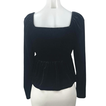Gap Women's Black Long Sleeve Smocked Square Neck Peplum Blouse Top Size M