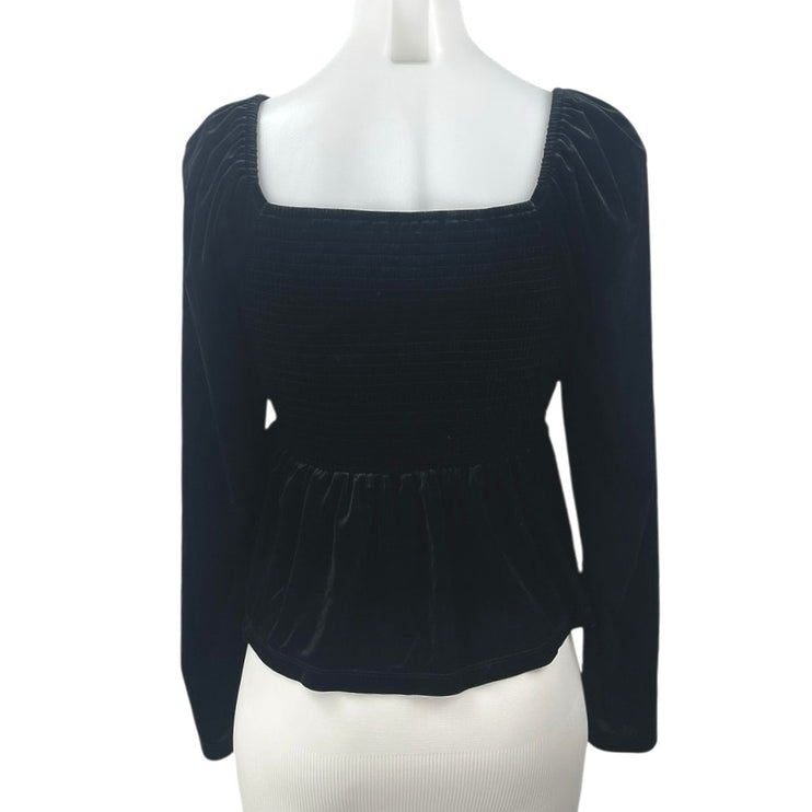Gap Women's Black Long Sleeve Smocked Square Neck Peplum Blouse Top Size M