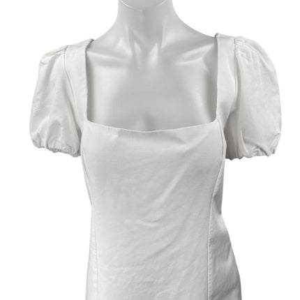 NEW Zara White Short Puff Sleeve Lace Up Back Square Neck Mini A Line Dress XL