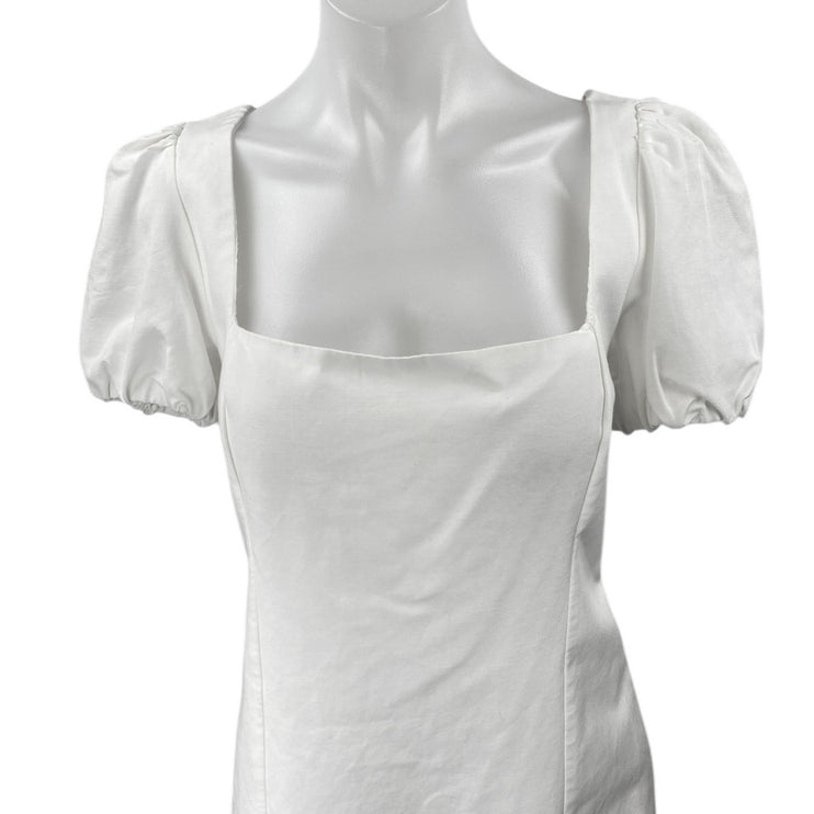 NEW Zara White Short Puff Sleeve Lace Up Back Square Neck Mini A Line Dress XL