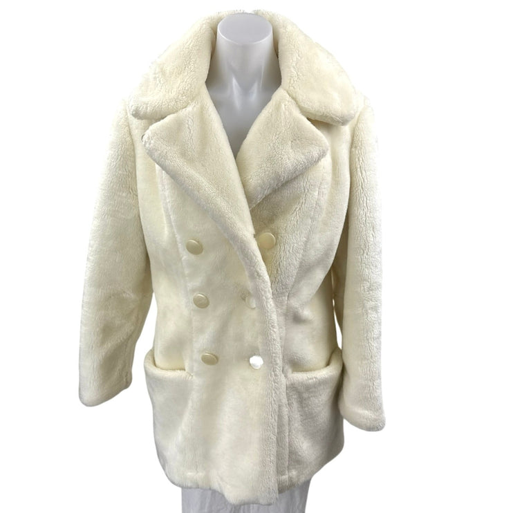 Vintage White Stag White Faux Fur Double Breasted Long Sleeve Coat Jacket Size S