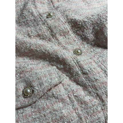 Neon Rose Relaxed Gilet Pink Tweed Button Down Sweater Vest Coat Jacket Top Sz M