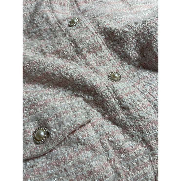 Neon Rose Relaxed Gilet Pink Tweed Button Down Sweater Vest Coat Jacket Top Sz M