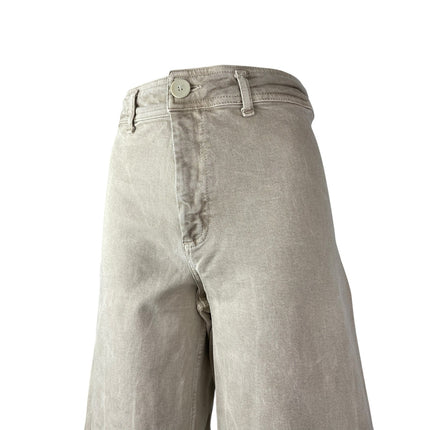 Zara Women's Beige Raw Frayed Hem High Rise Barrel Wide Leg Denim Jeans Pants 6