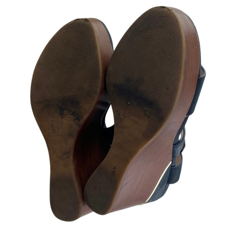 Aldo Women's Navy Blue Suede Leather Strappy Open Toe Wedge Heels Sandals Size 8